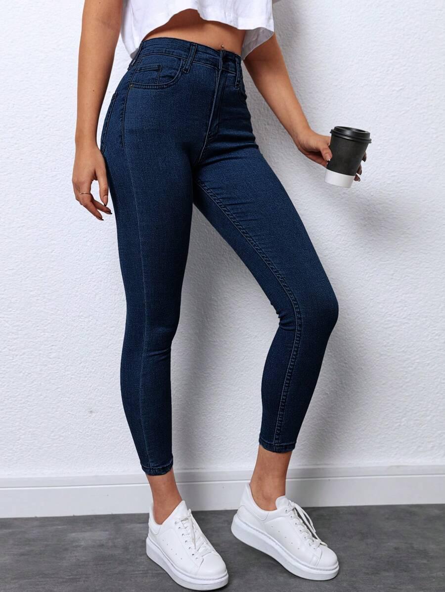 EURMUSE GRANATOWE SPODNIE JEANS S06__L