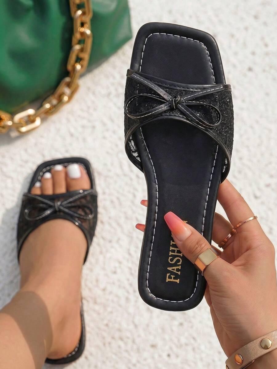 SHEIN CZARNE KLAPKI KOKARDA CASUAL PK01__40,5