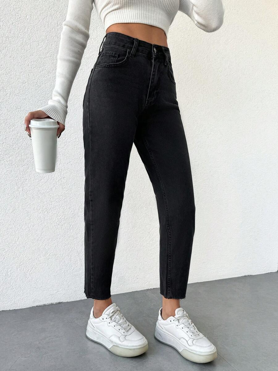 SHEIN CZARNE SPODNIE MOM JEANS 7/8 S06__XXS