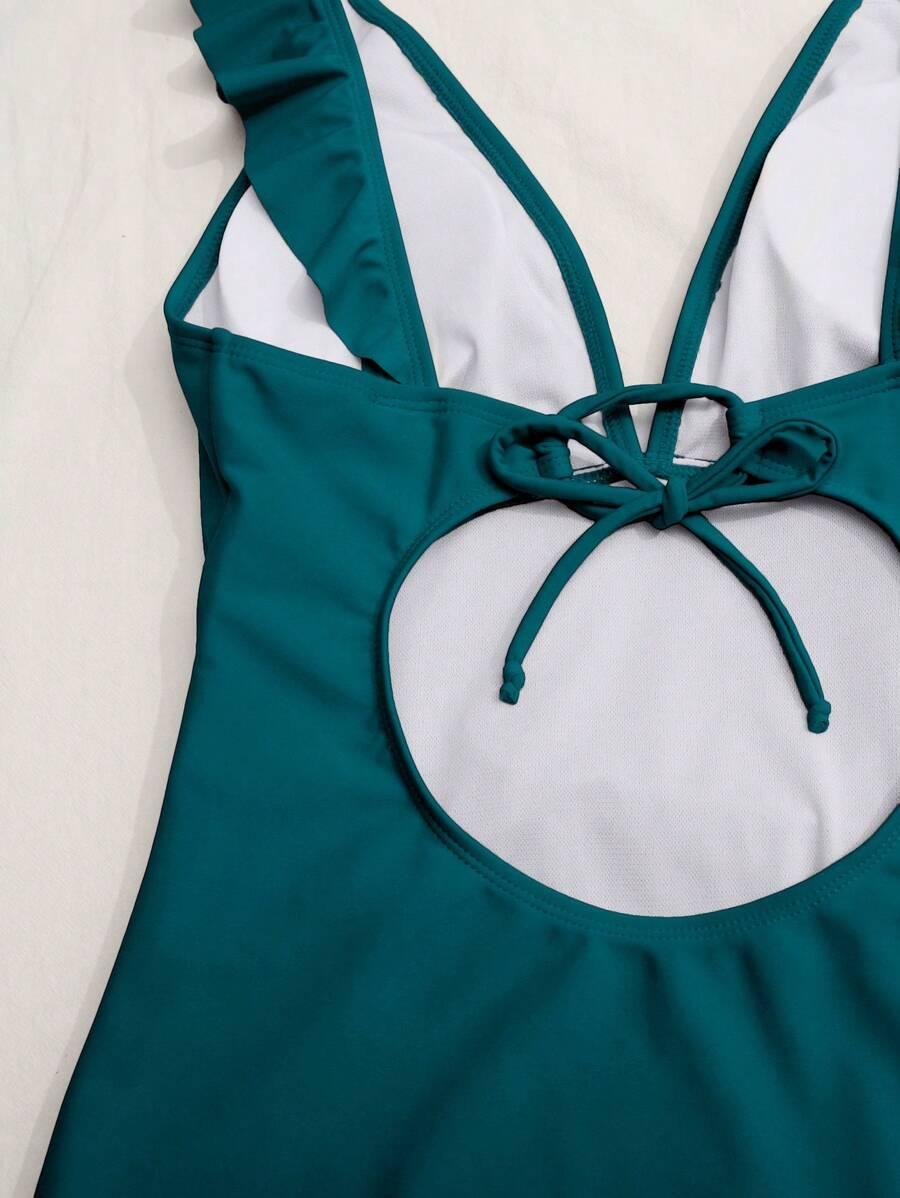 SHEIN JEDNOCZĘŚCIOWY STRÓJ KĄPIELOWY FALBANY S09__M