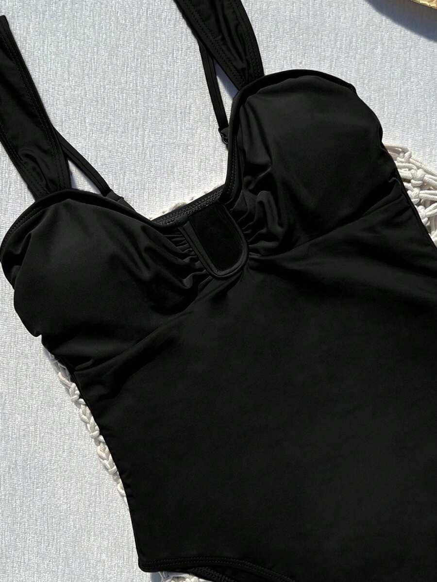 SHEIN CZARNY JEDNOCZĘŚCIOWY STRÓJ KĄPIELOWY S09__S