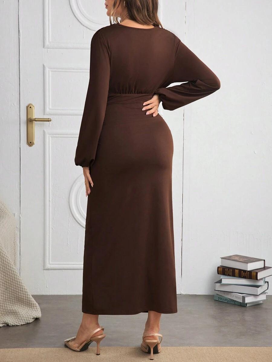 SHEIN BRĄZOWA SUKIENKA CIĄŻOWA S06__L