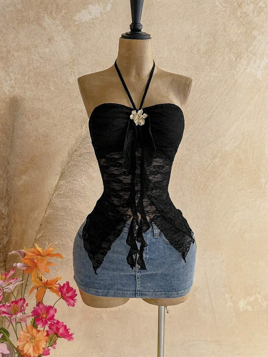 SOLEIA CZARNY TOP ZDOBIENIE S06__XS