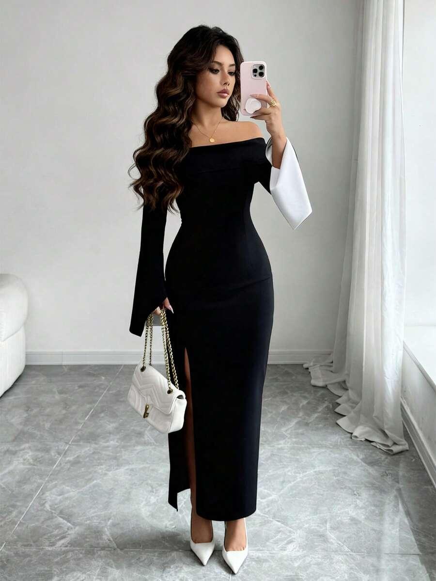SHEIN CZARNA MAXI SUKIENKA S06__S