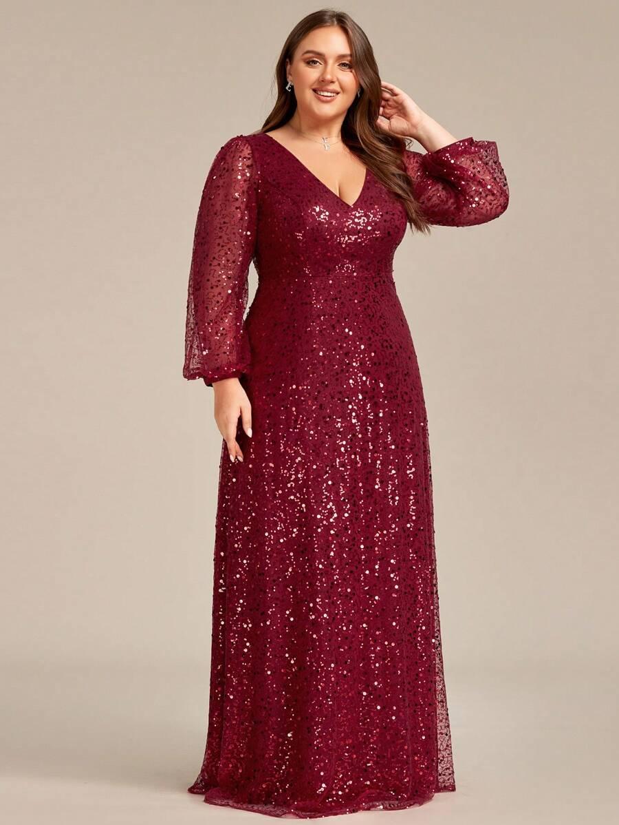 EVERPRETTY CZERWONA MAXI SUKIENKA ZDOBIENIE CEKINY V-NECK S06__50