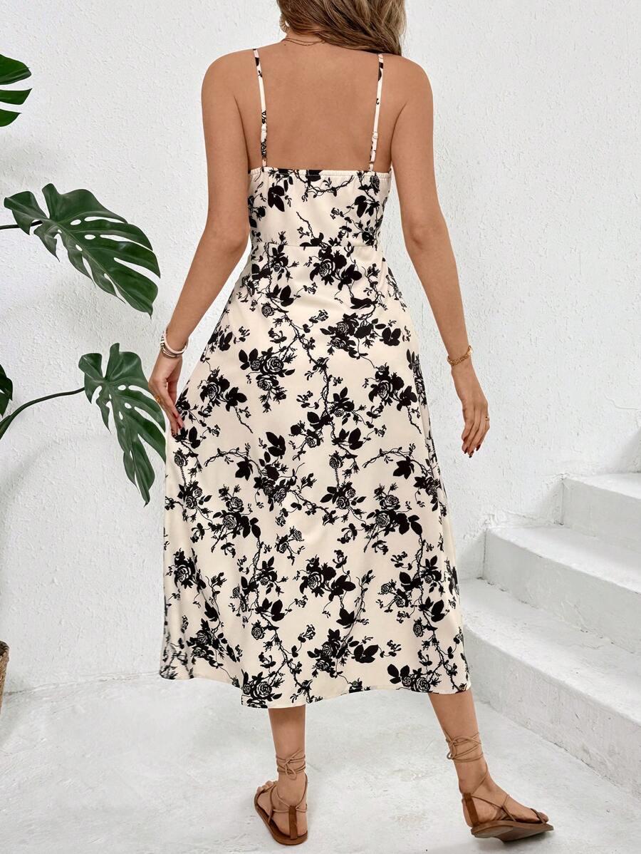 SHEIN MIDI SUKIENKA NA RAMIĄCZKACH PRINT S06__M