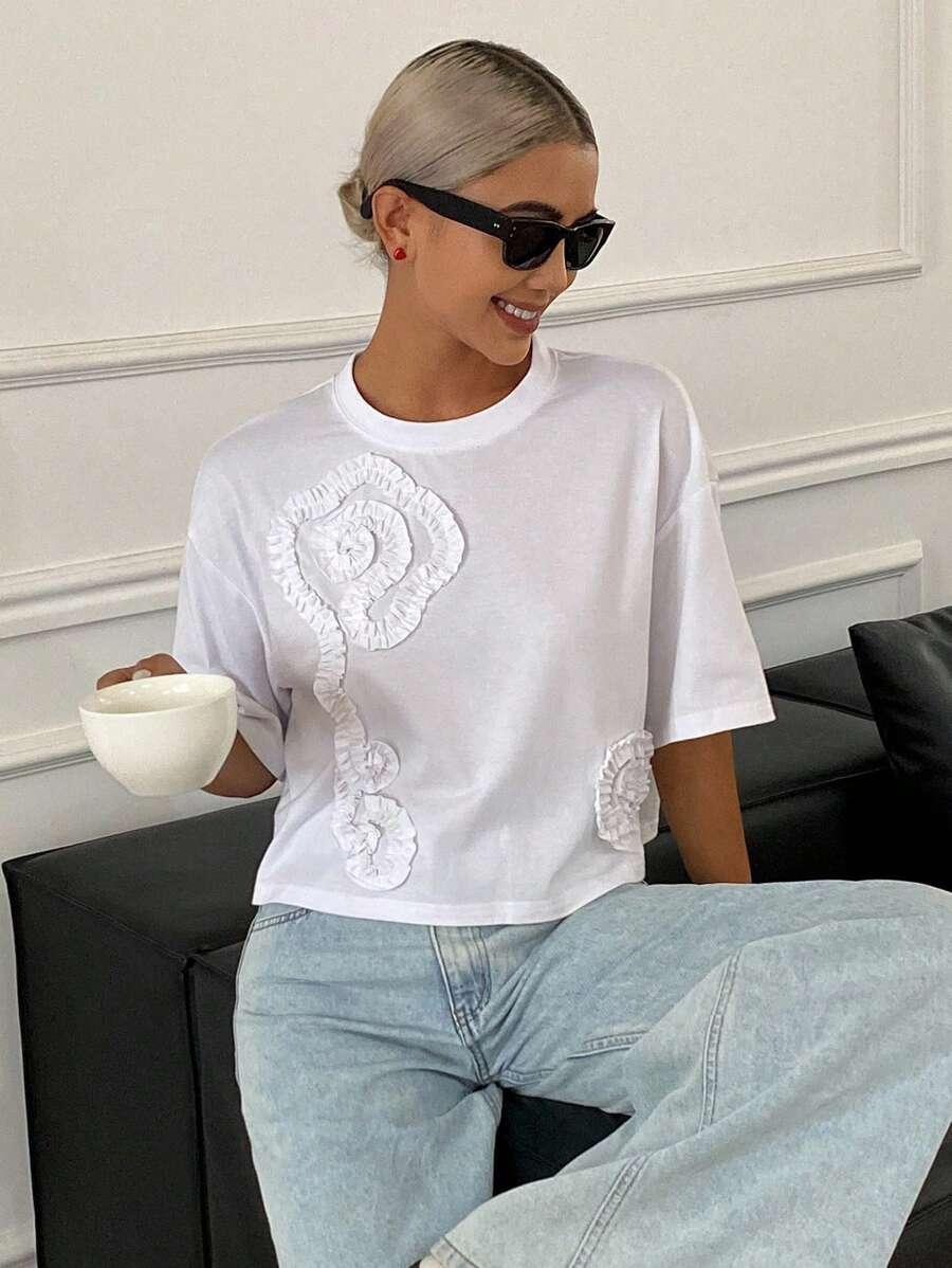 SHEIN BIAŁA BLUZKA ZDOBIENIE S06__XS