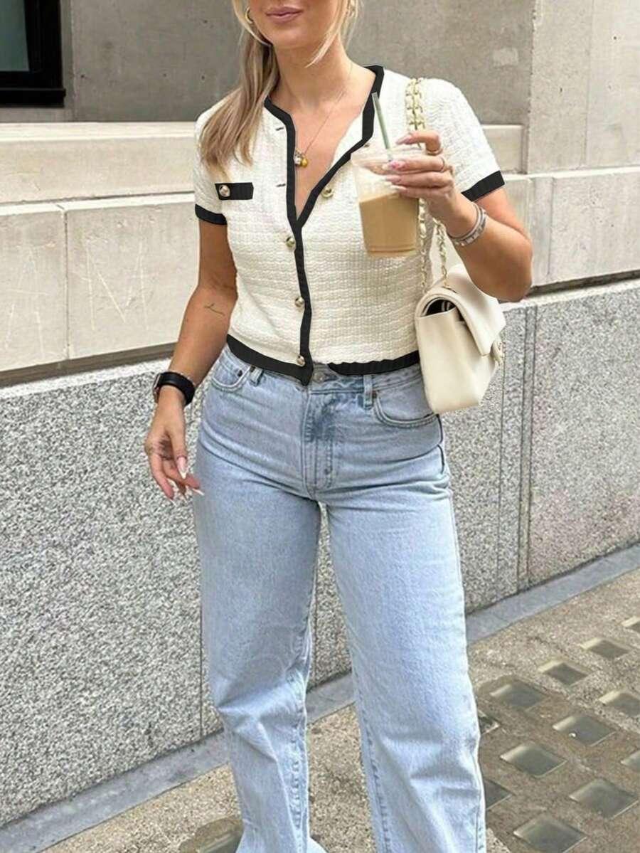 SHEIN BIAŁY SWETER KRÓTKI RĘKAW S06__M