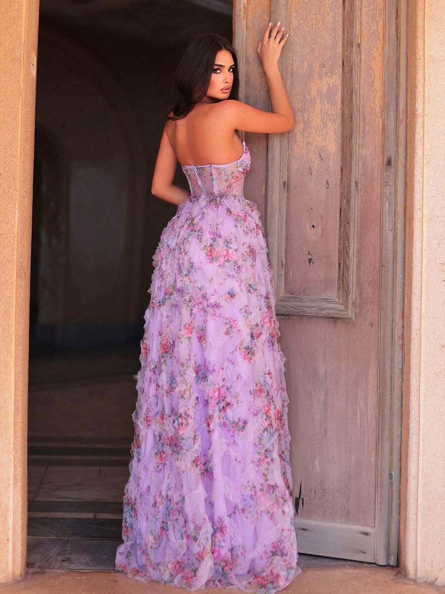 FAERIESTY MAXI SUKIENKA ODKRYTE RAMIONA TIUL SIATECZKA KWIATY PK01__M