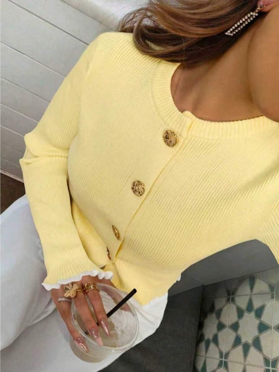 SHEIN ŻÓŁTY ROZPINANY SWETER S06__L