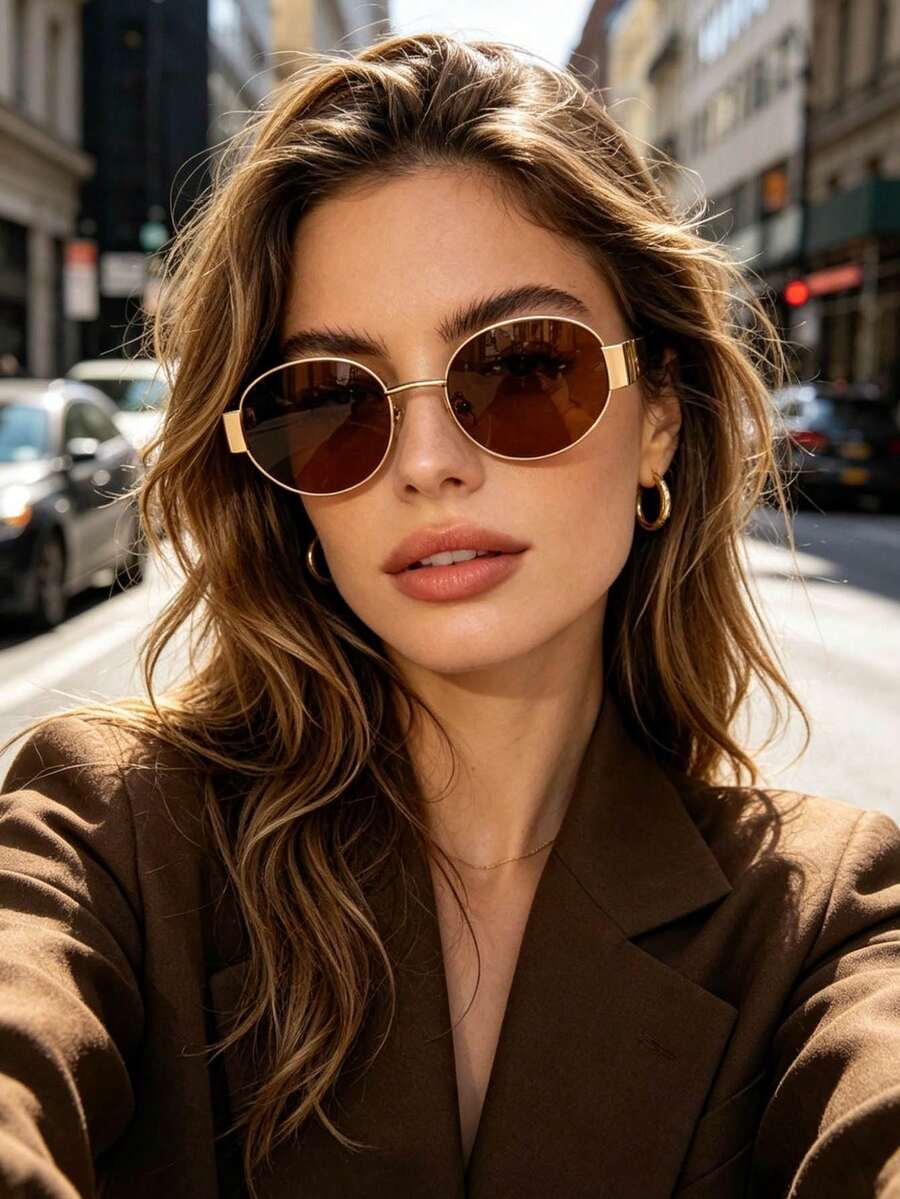 SHEIN OKULARY PRZECIWSŁONECZNE ZŁOTE OPRAWKI S07