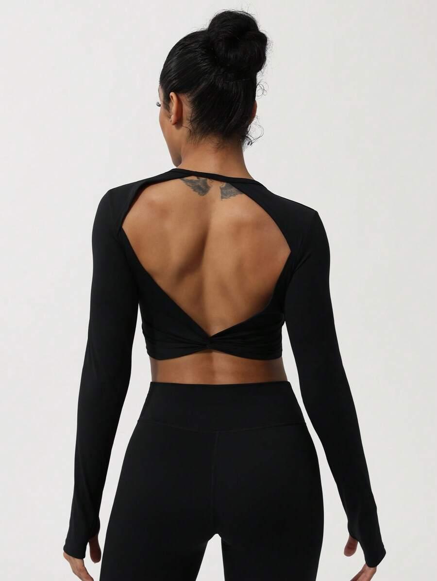 SHEIN CZARNY TOP ODKRYTE PLECY S06__L