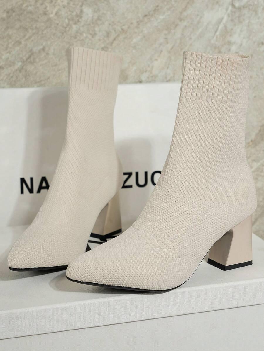 SHEIN BEŻOWE BOTKI DZIANINA W01__39,5