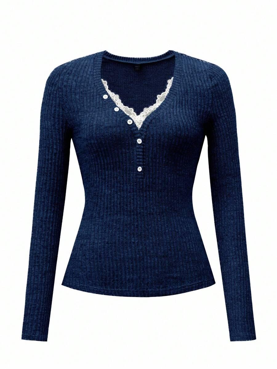 SHEIN NIEBIESKA BLUZKA KORONKA S06__M