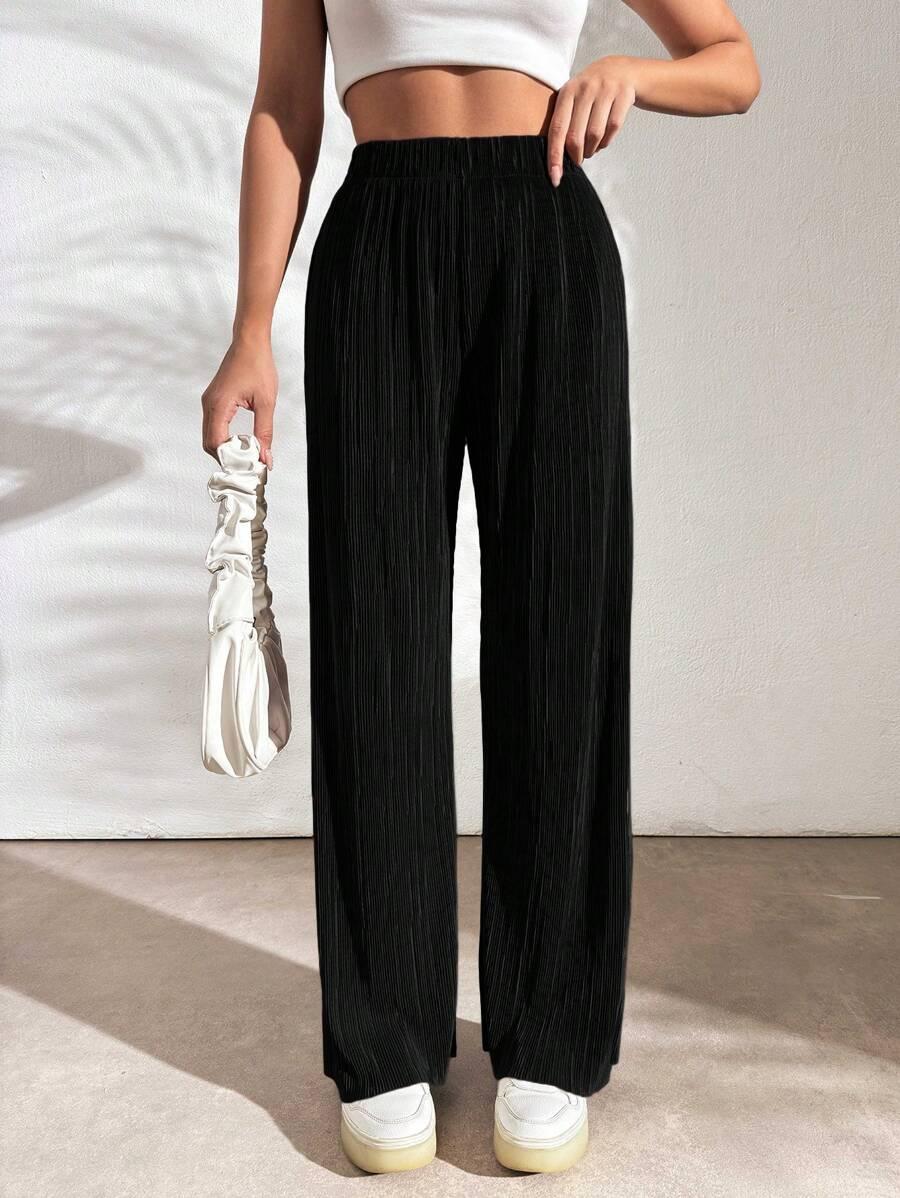 SHEIN CZARNE PLISOWANE SPODNIE S06__L