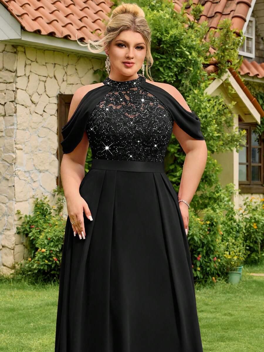 SHEIN CZARNA MAXI SUKIENKA ZDOBIENIA S06__48
