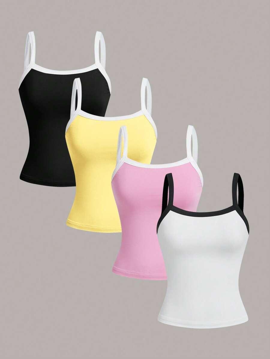 SHEIN TOP NA RAMIĄCZKACH BASIC KONTRAST 4-PACK S06__S