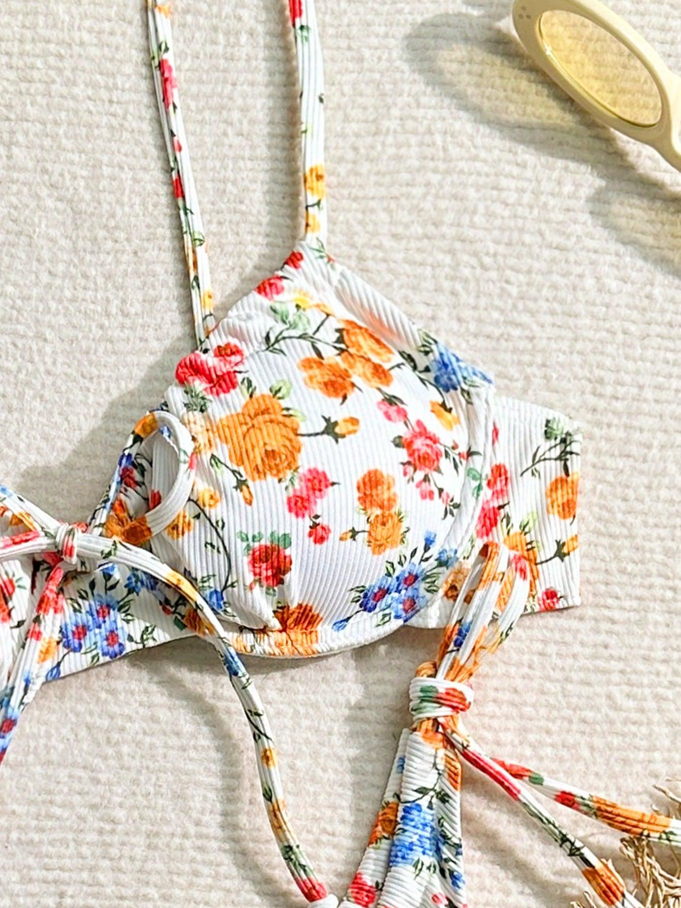 SHEIN DWUCZĘŚCIOWY STRÓJ KĄPIELOWY KWIATY S09__S