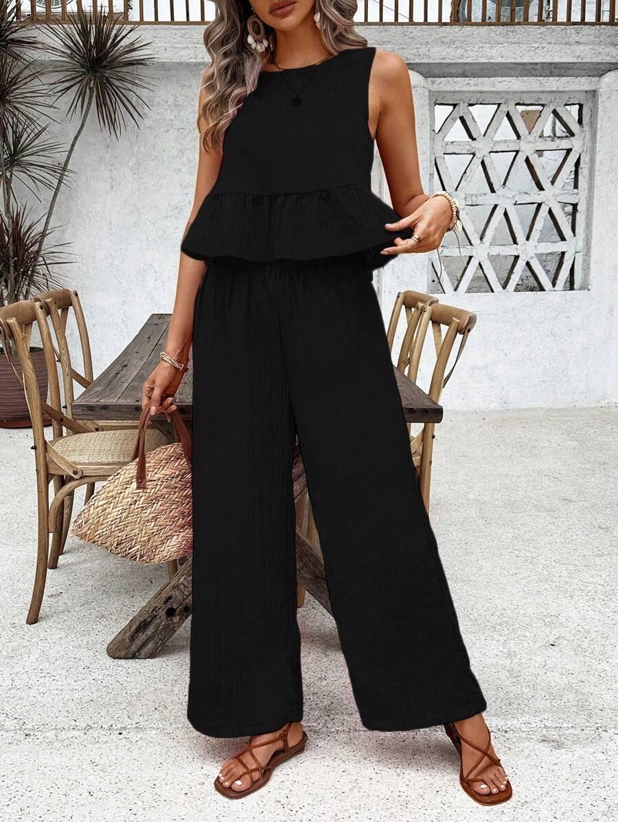 SHEIN CZARNY KOMPLET TOP SPODNIE S06__XL