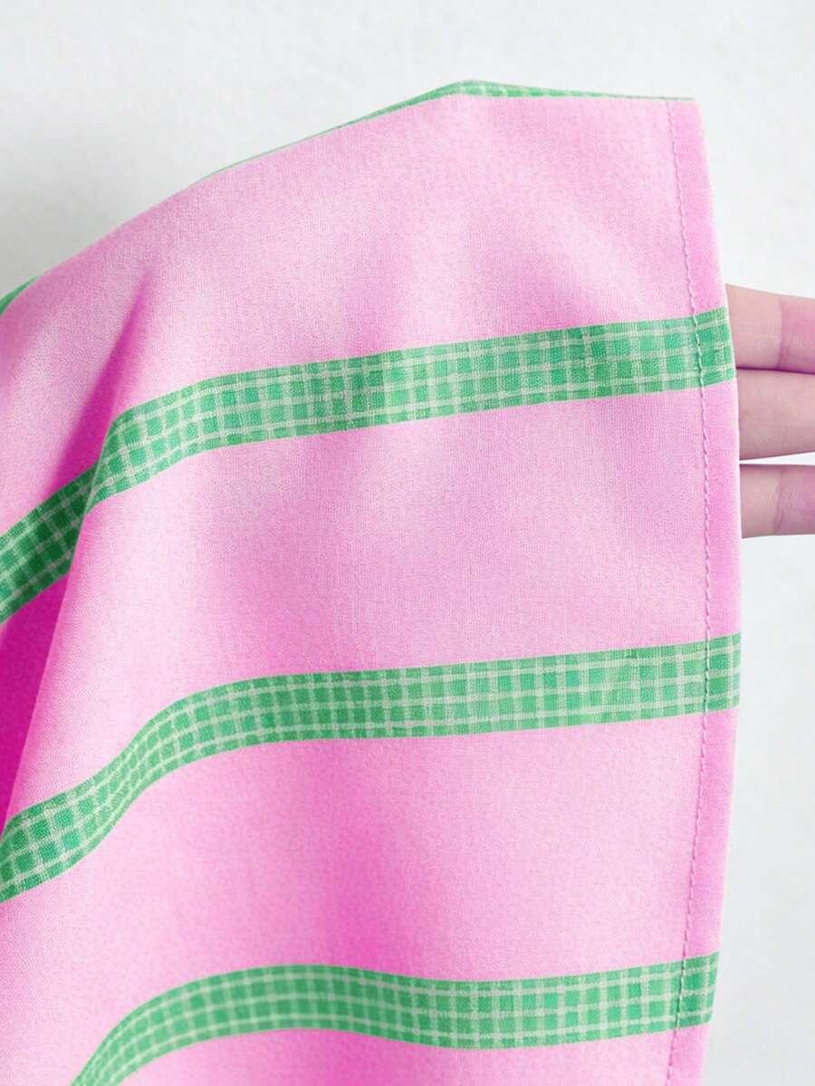 SHEIN MAXI SUKIENKA WZÓR PASKI KRÓTKI RĘKAW S06__48