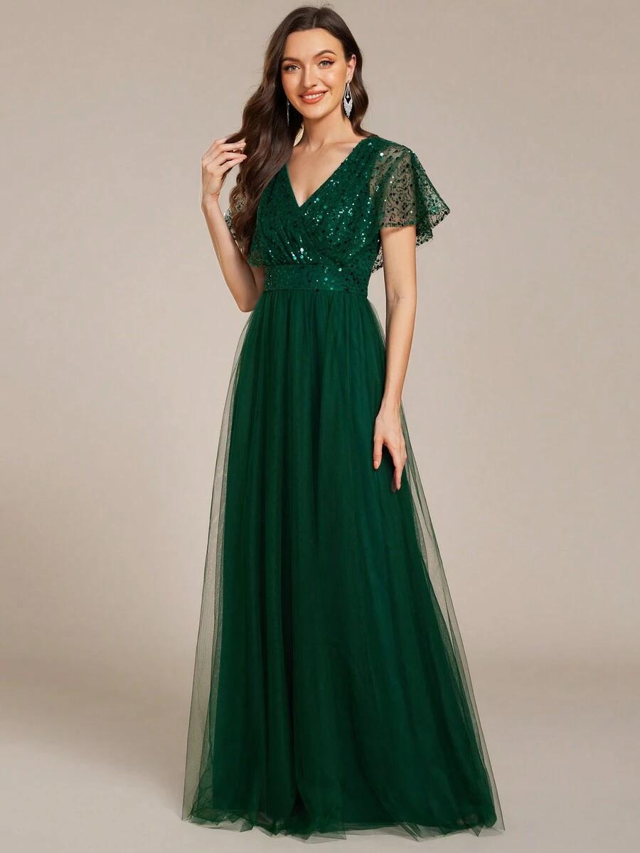 EVERPRETTY ZIELONA MAXI SUKIENKA CEKINY S06__XXL