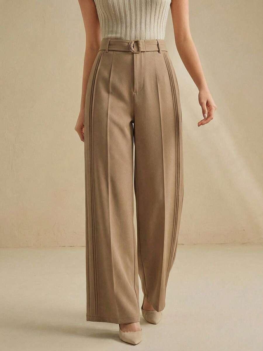 ANEWSTA BEŻOWE ELEGANCKIE SPODNIE S06__L