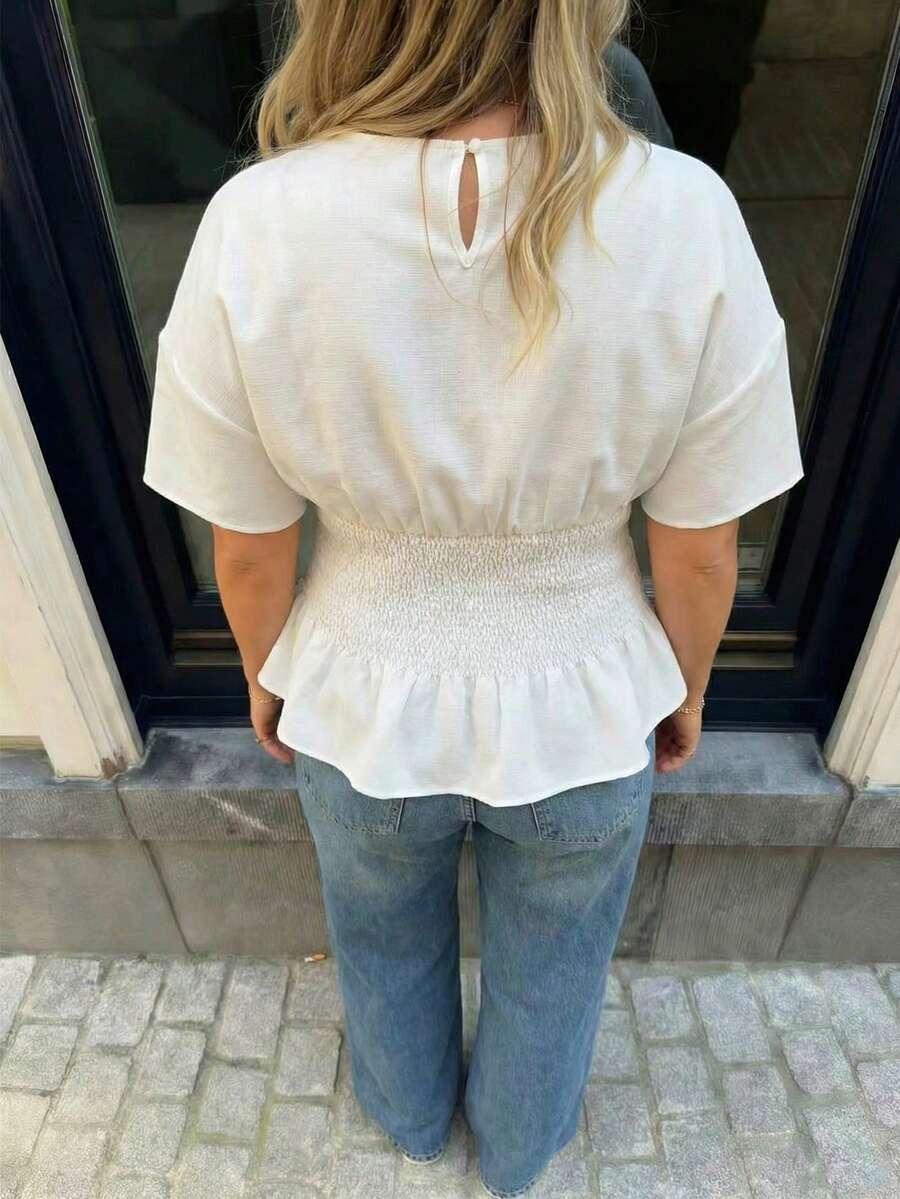 SHEIN BIAŁA BLUZKA KRÓTKI RĘKAW GUMKA S09__46