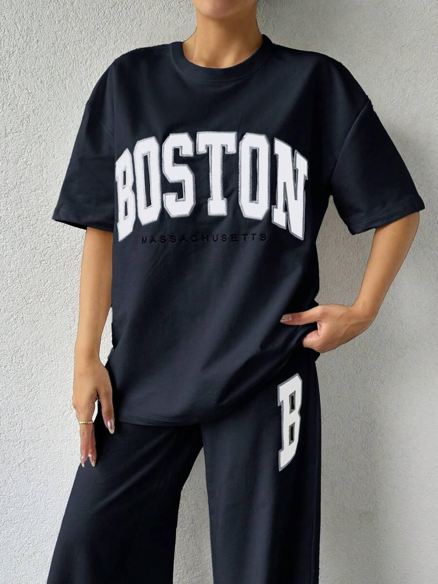 EURMUSE BAWEŁNIANY GRANATOWY KOMPLET T-SHIRT SPODNIE PK01__XL