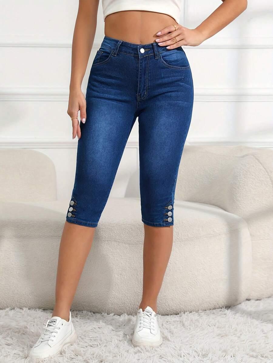 SHEIN NIEBIESKIE SPODNIE CAPRI JEANS GUZIKI S06__L