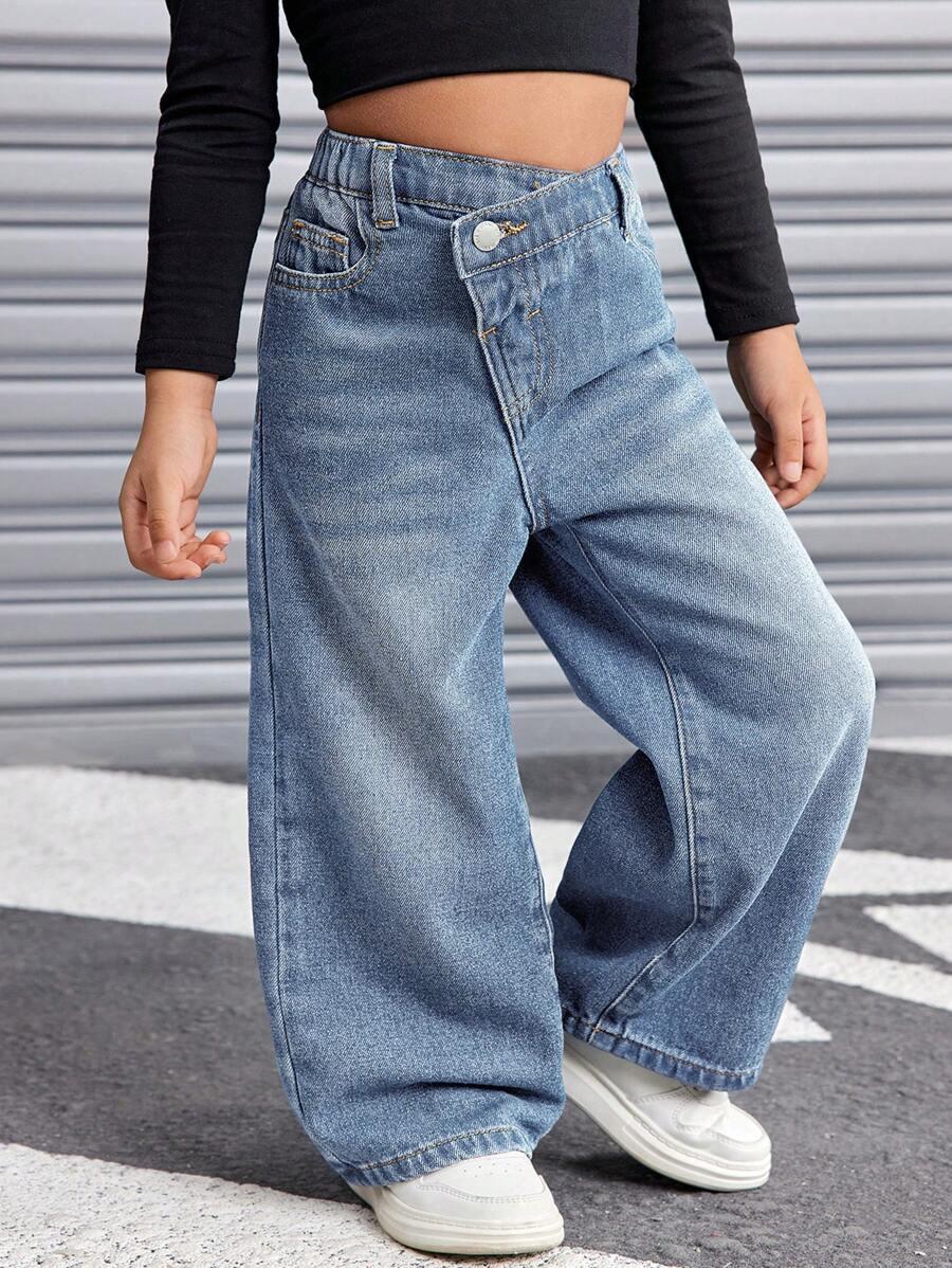 SHEIN NIEBIESKIE SPODNIE JEANS SZEROKIE NOGAWKI KIESZENIE S06__98/104