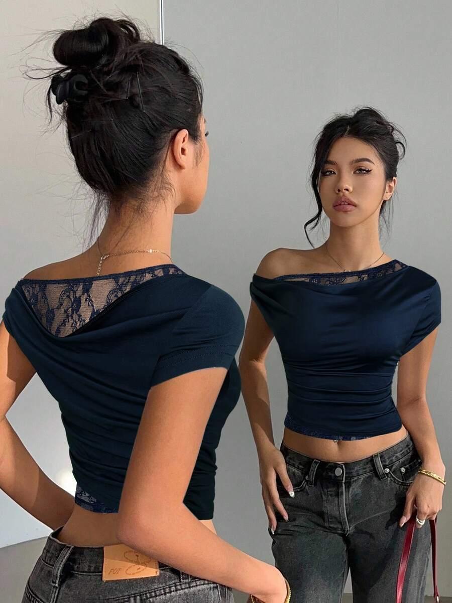 SIREN GAZE GRANATOWY TOP ASYMETRYCZNY DEKOLT S06__L