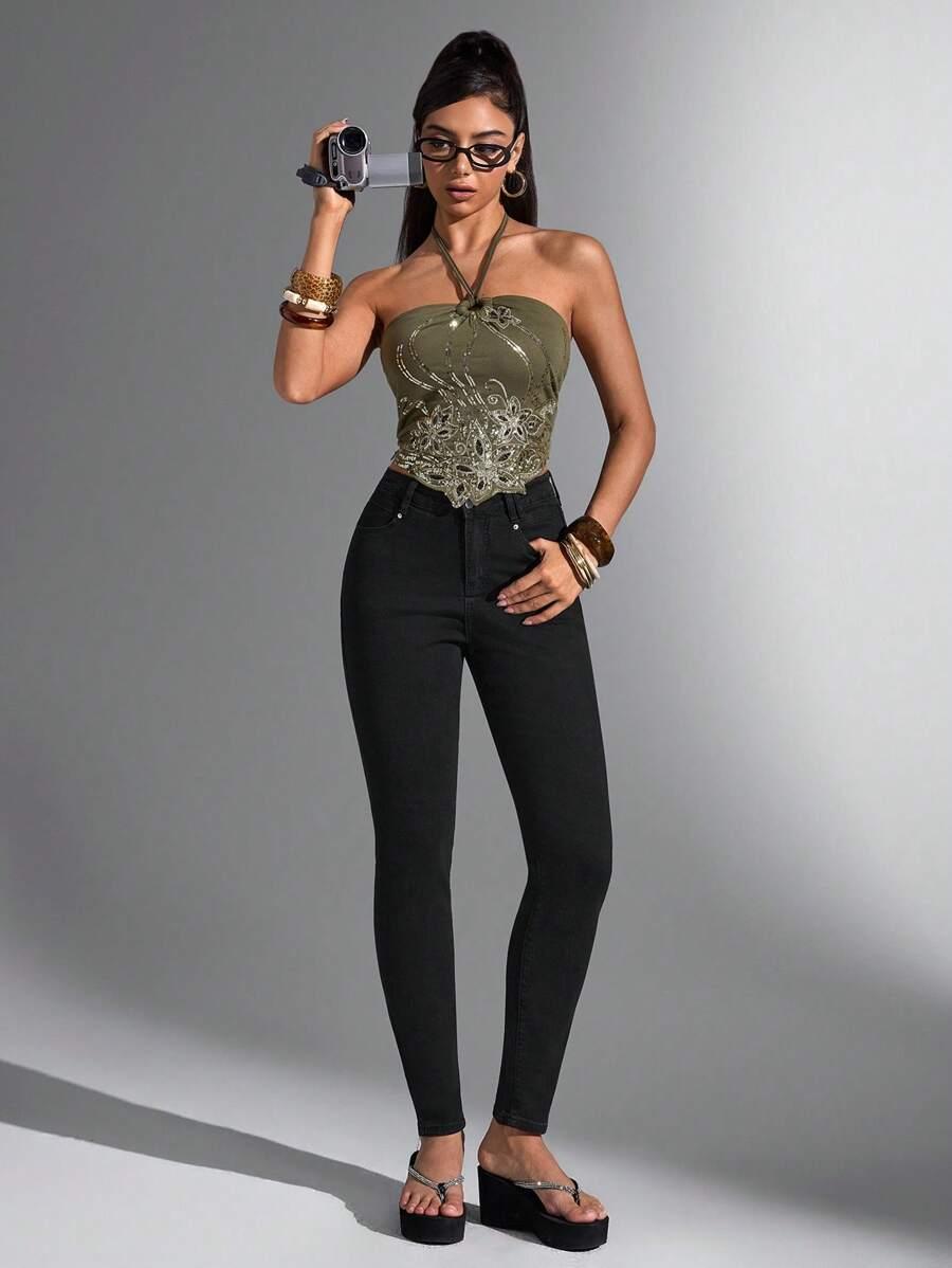 SHEIN CZARNE SPODNIE RURKI S06__L