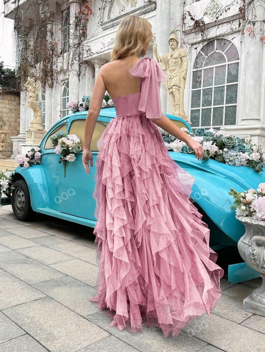 Q&Q FASHION RÓŻOWA MAXI SUKIENKA TIUL S06__M