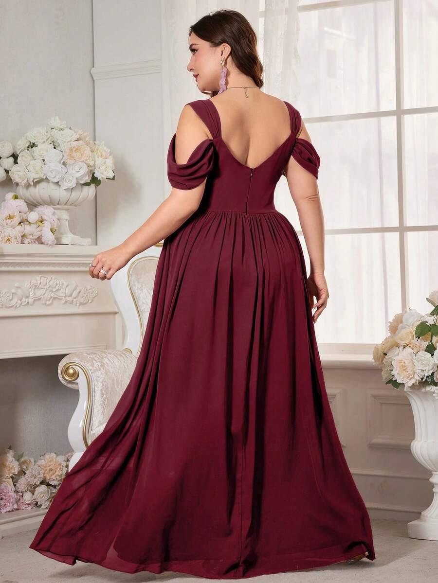 SHEIN BORDOWA MAXI SUKIENKA ODKRYTE RAMIONA ROZCIĘCIE S06__52