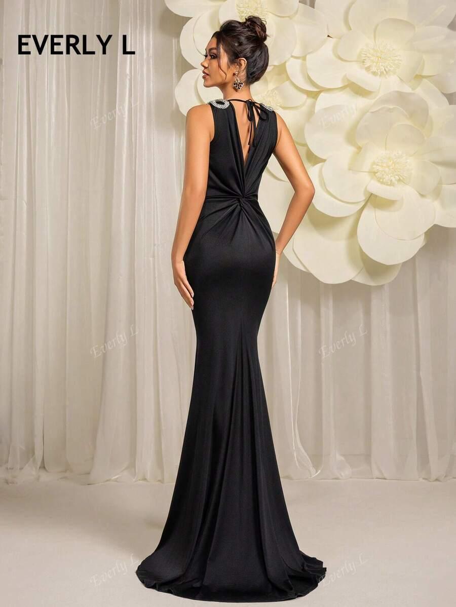 EVERLY L CZARNA MAXI SUKIENKA ZDOBIENIA POŁYSK S06__XXL