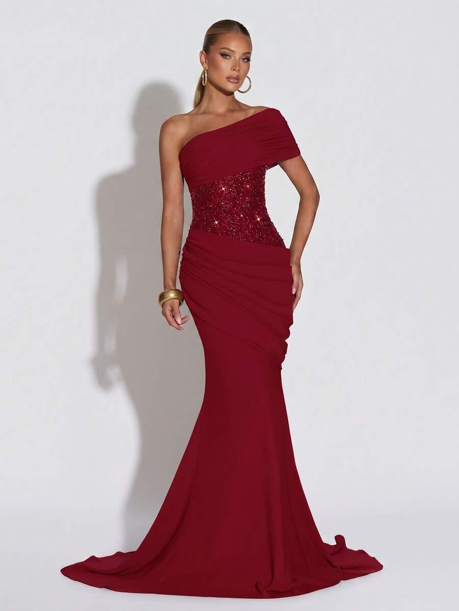 SHEIN CZERWONA MAXI SUKIENKA ZDOBIENIE S09__S