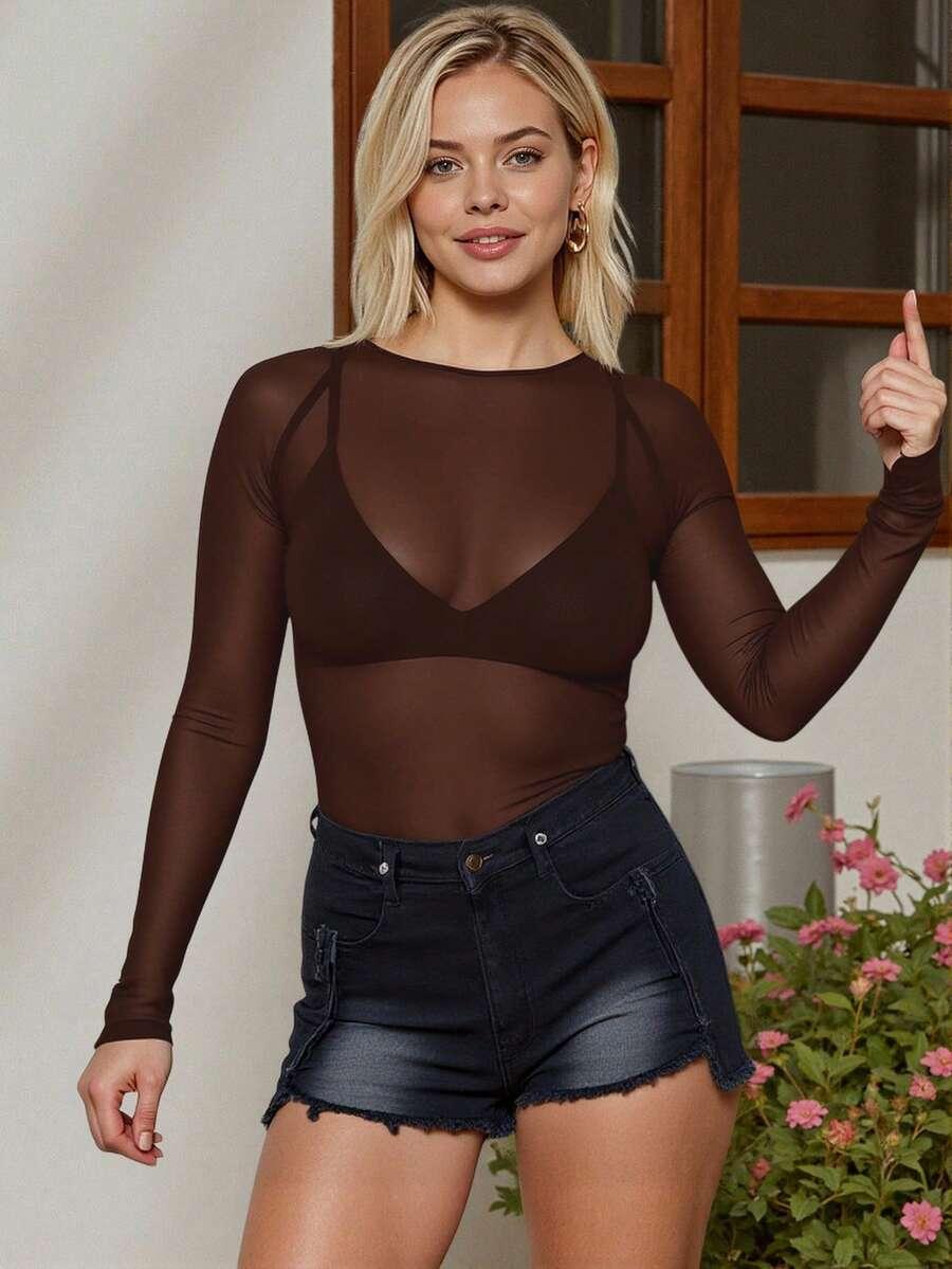 SHEIN BLUZKA SIATECZKA DŁUGI RĘKAW S06__M
