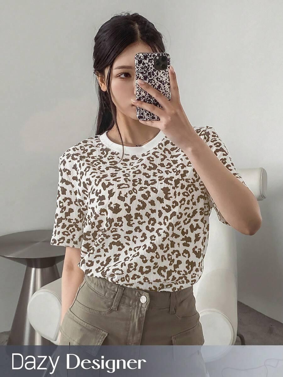 DAZY T-SHIRT OKRĄGŁY DEKOLT ANIMAL PRINT S06__M
