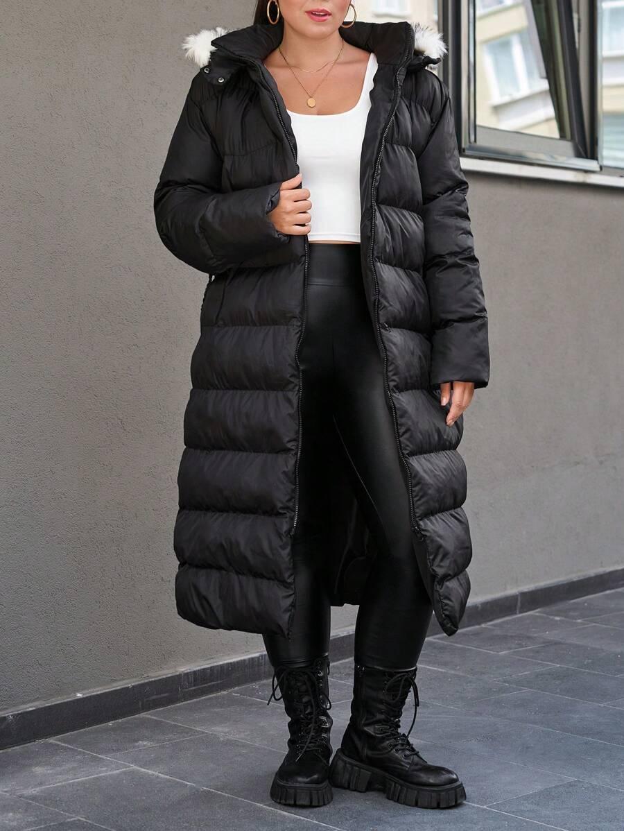 SHEIN CZARNA PIKOWANA KURTKA Z KAPTUREM W01__50