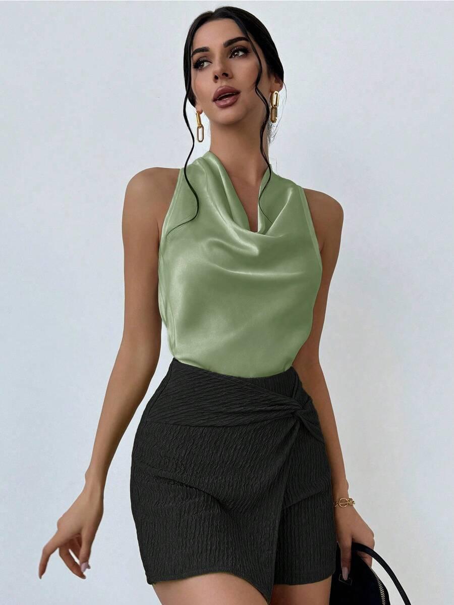 SHEIN ZIELONY SATYNOWY TOP S09__L