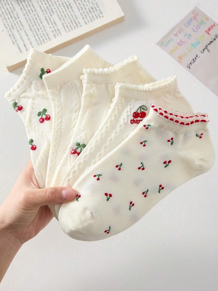 SHEIN SKARPETKI WZÓR WIŚNIE 5-PACK S07__39-42