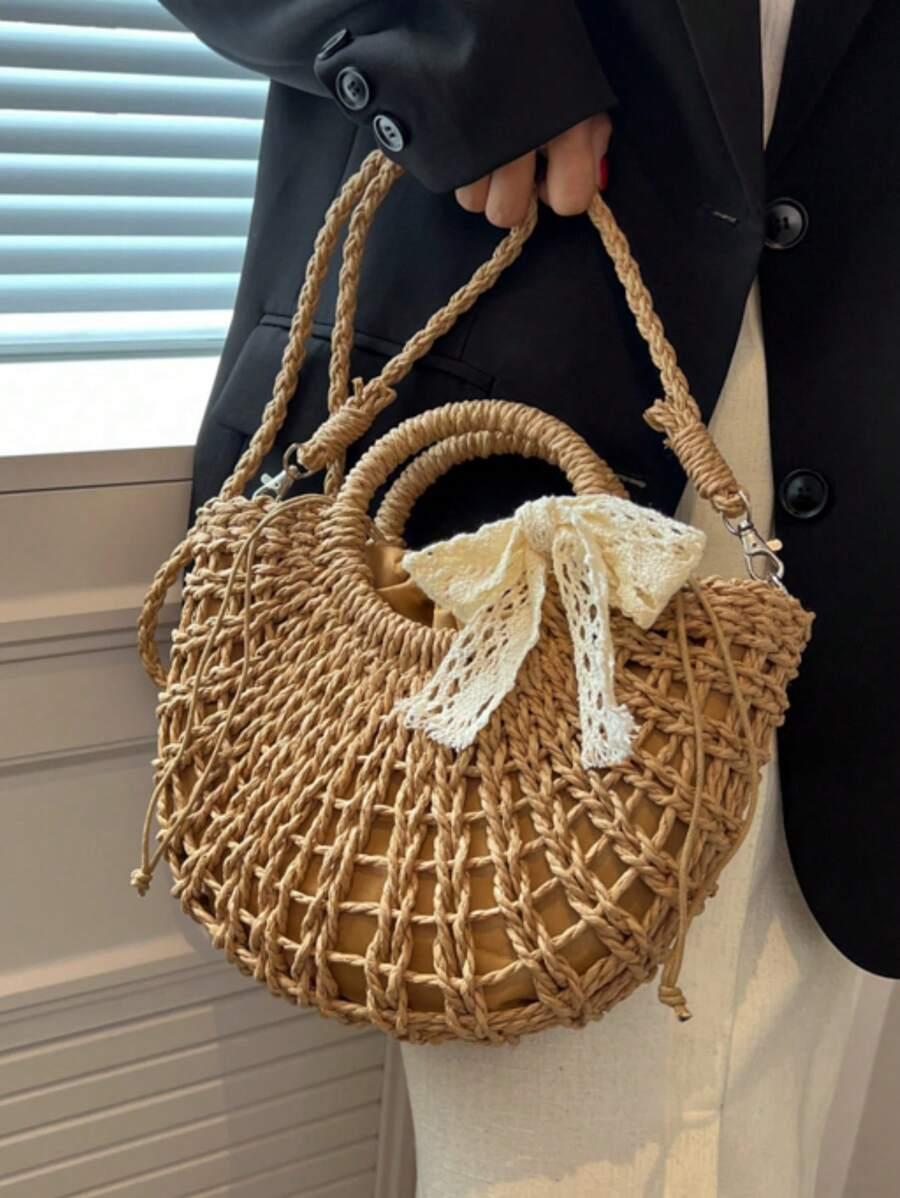 SHEIN BRĄZOWA TOREBKA PLECIONA S07__30X27CM