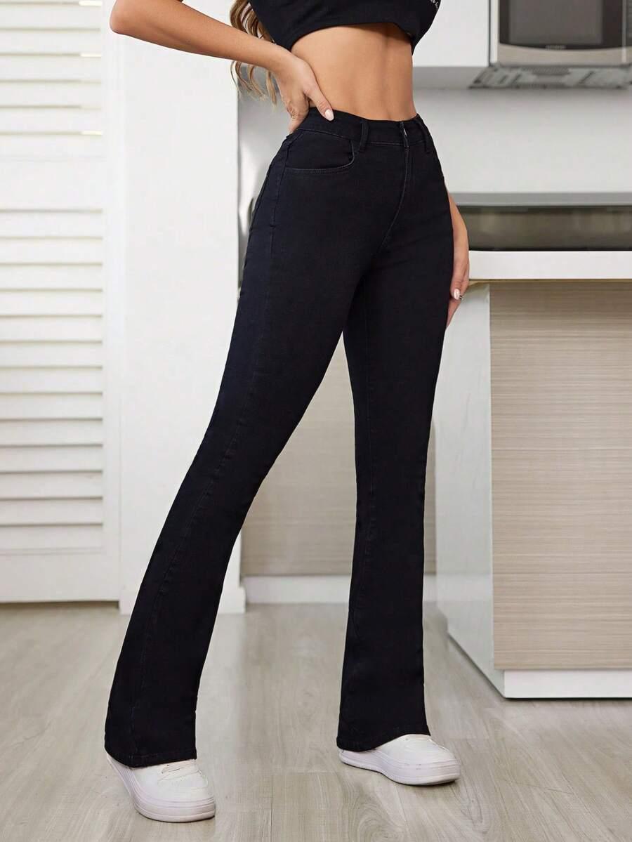 SHEIN CZARNE SPODNIE JEANS WYSOKI STAN PROSTA NOGAWKA S06__XS