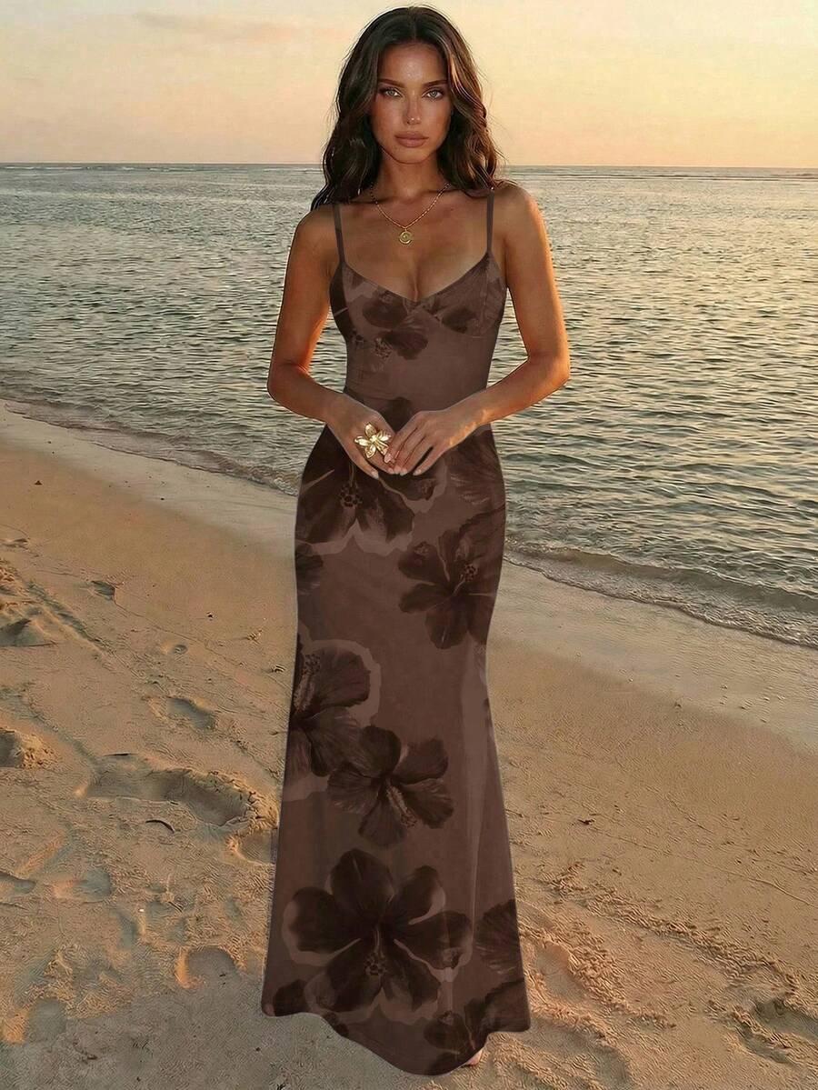 SHEIN BRĄZOWA MAXI SUKIENKA S06__M