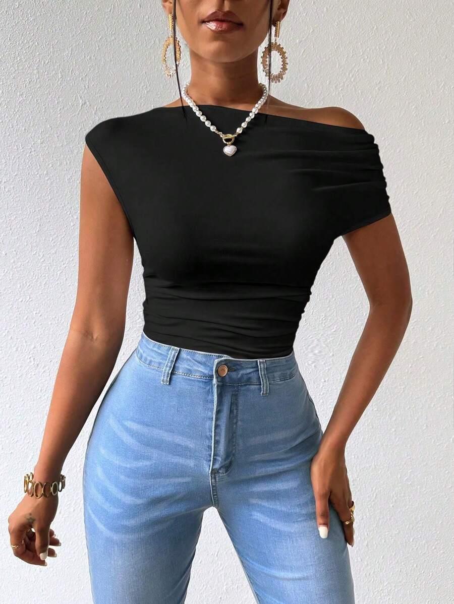 CHIQUEASE CZARNE BODY ASYMETRYCZNY DEKOLT S06__XS