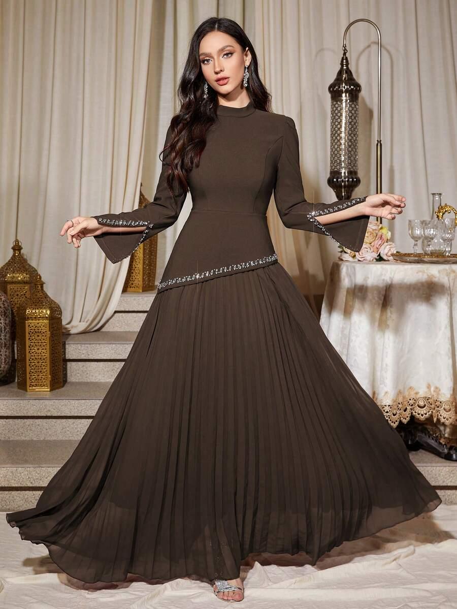 SHEIN BRĄZOWA SUKIENKA DŁUGI RĘKAW S06__L
