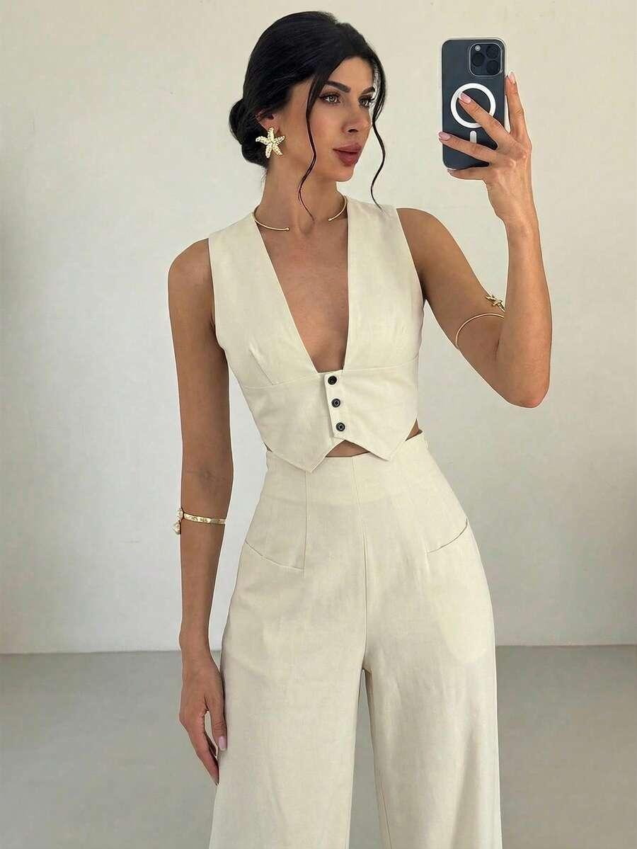 SHEIN BEŻOWE SPODNIE CASUAL S06__XS