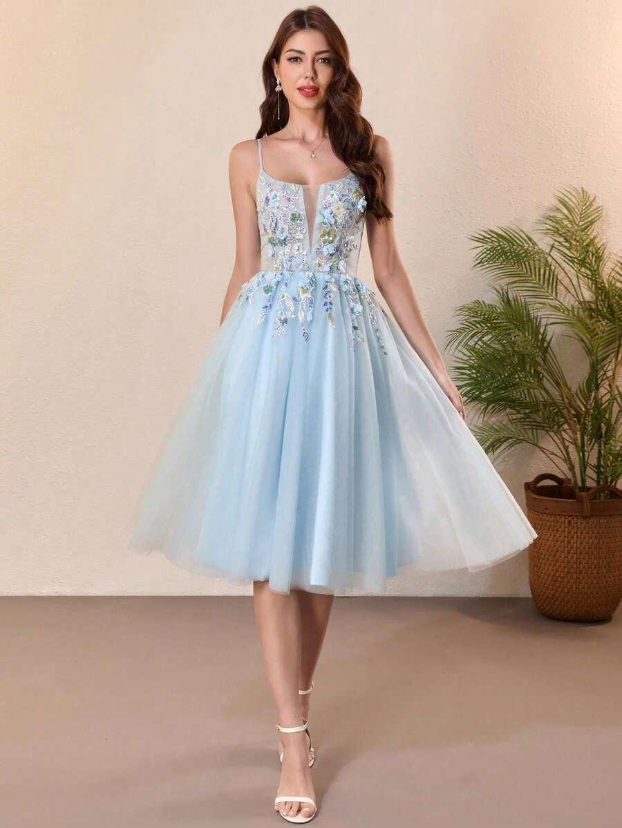 SHEIN NIEBIESKA SUKIENKA ZDOBIENIE S06__S