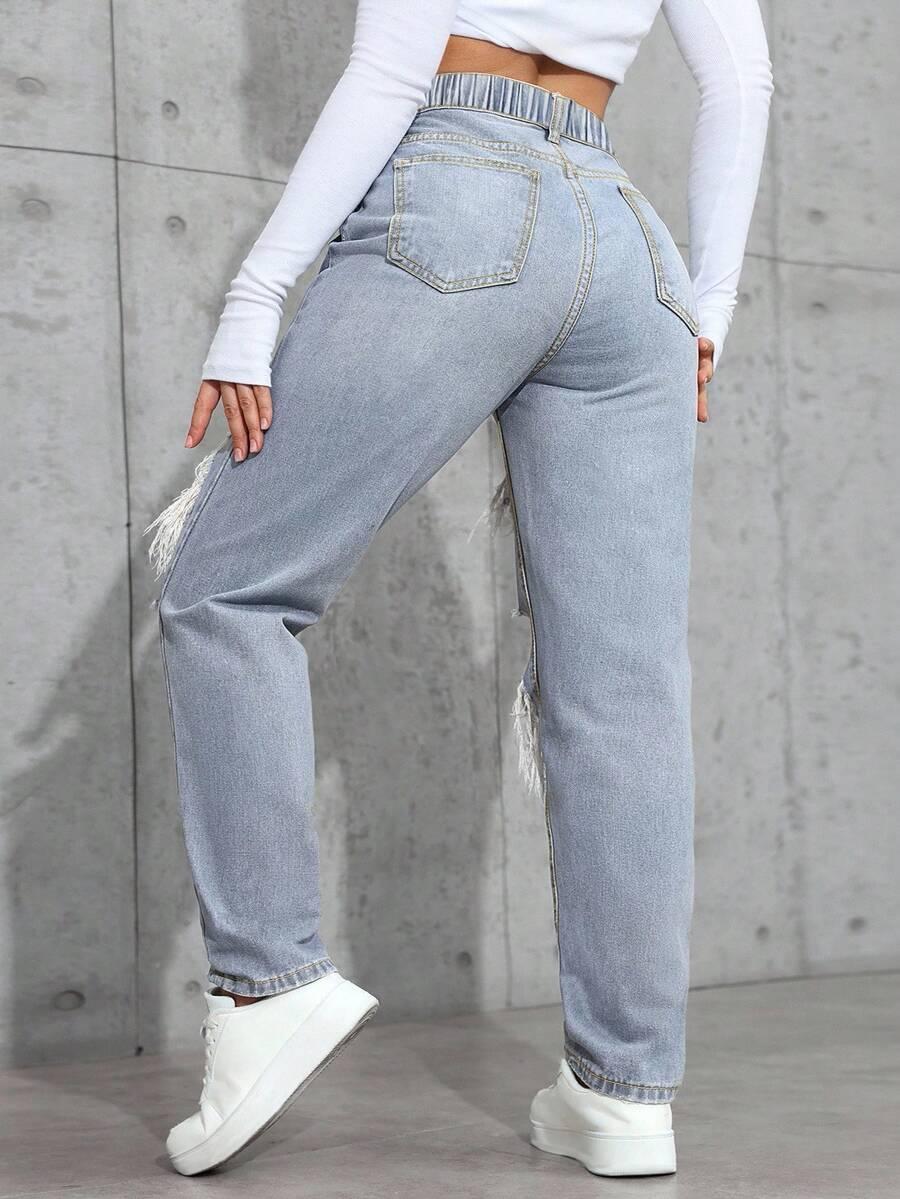 SHEIN SZARE SPODNIE JEANS PRZETARCIA S06__52