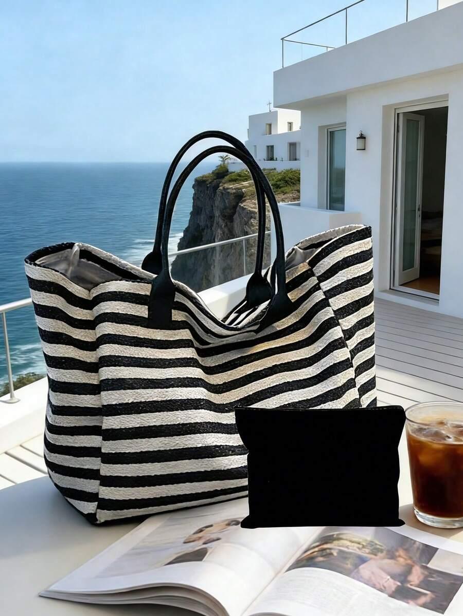 SHEIN TORBA PLAŻOWA WZÓR PASKI S07__38X33CM